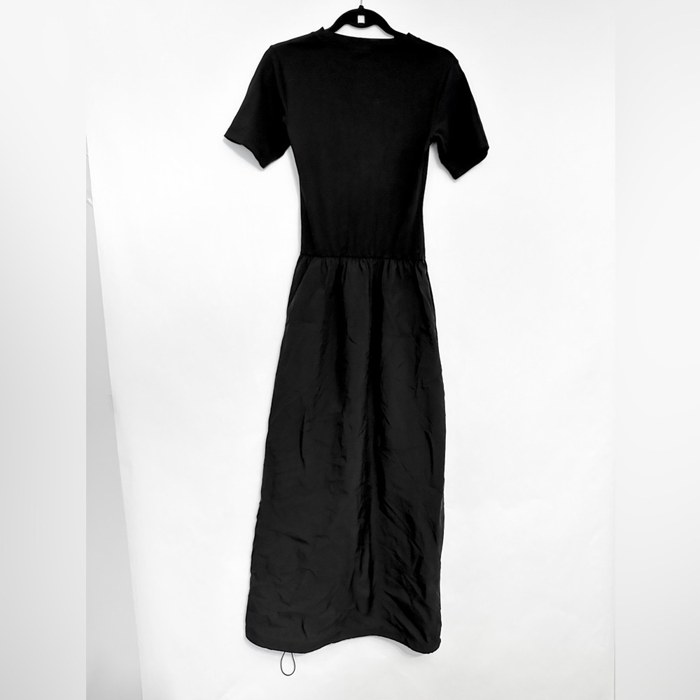ASOS Design Black Dress Mixed Material Cinch Hem Balloon Skirt Minimalist US 4 - Picture 5 of 13